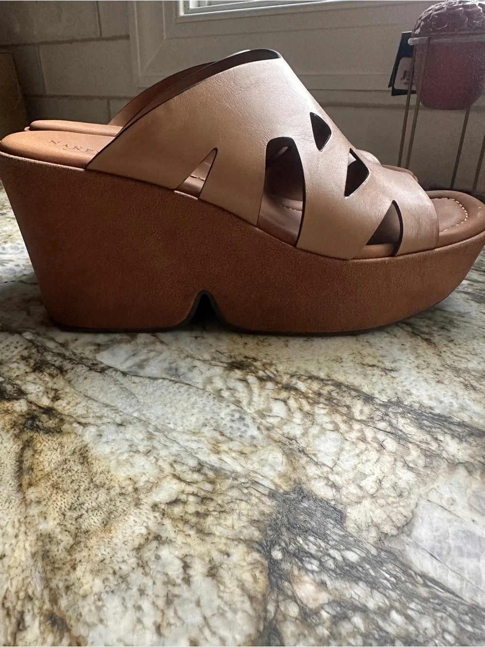 Naked Feet Cognac Cutout Platform Slide
